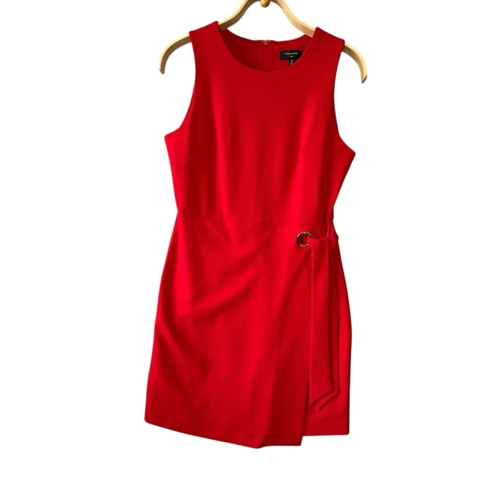 TAHARI ASL Red Stretch Crepe A-Line Grommet Side Tie Dress Sz: 8 - Picture 4 of 13